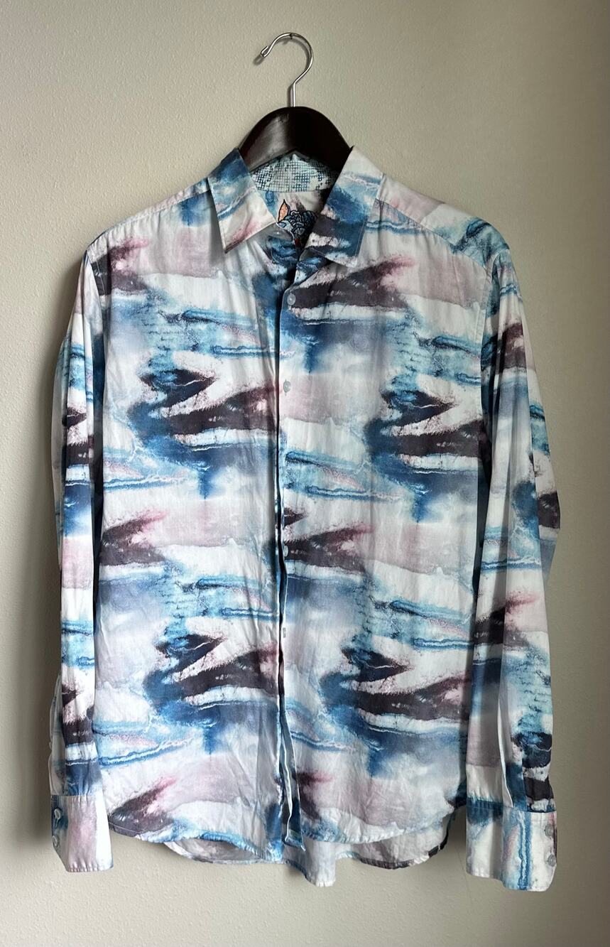 ROBERT GRAHAM Artesia Blue Long Sleeve Button Front Shirt Size XL